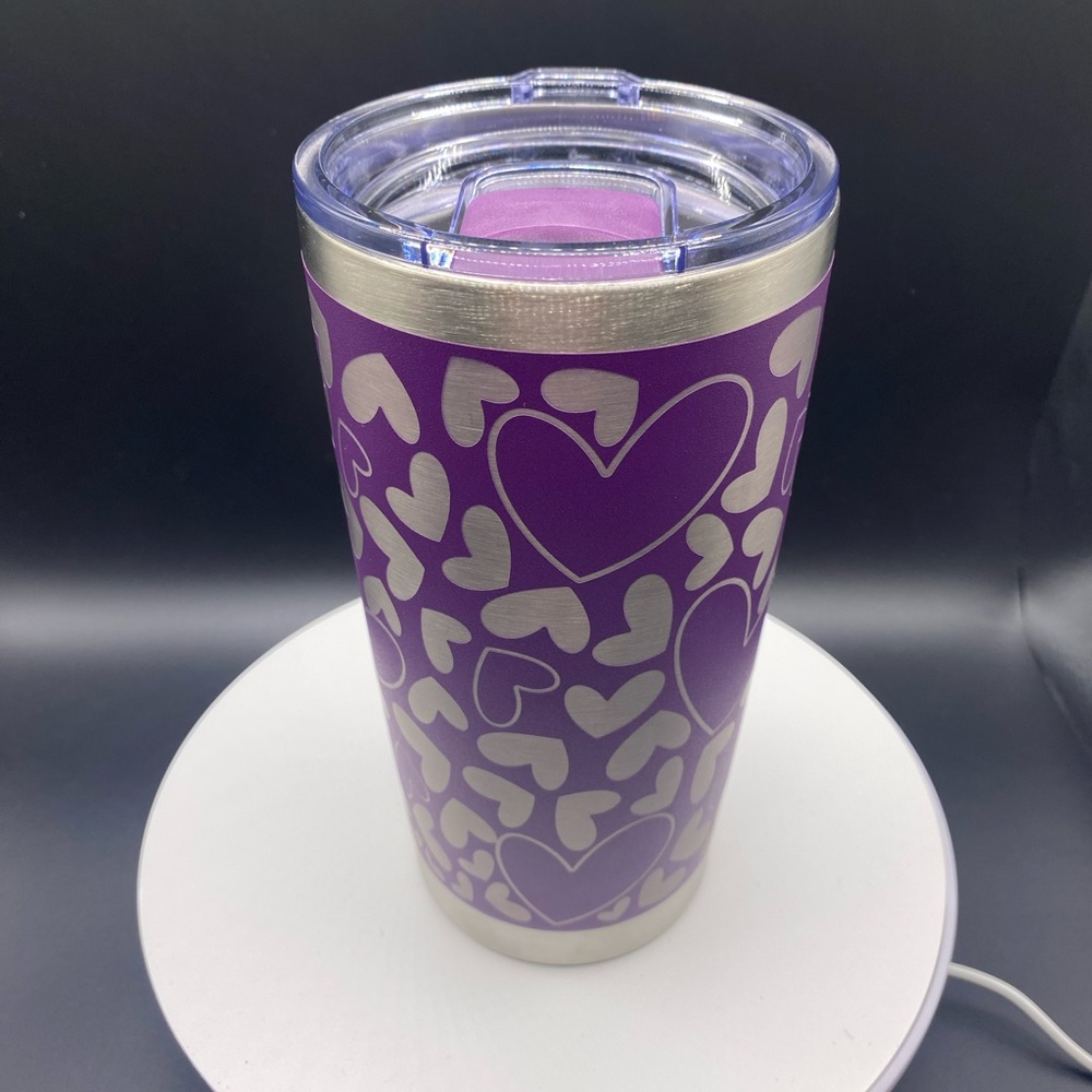 20 oz purple tumbler! Hearts wrapped design!